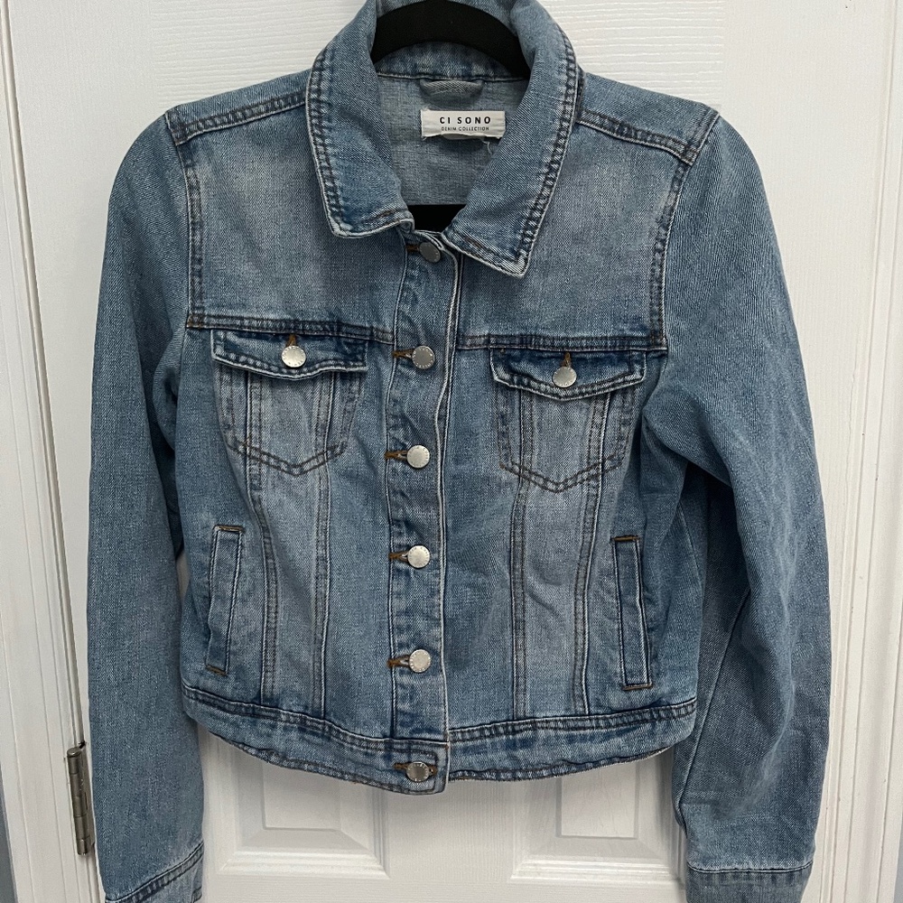 Ci Sono Women's Denim Jeans Jacket Long Sleeve Pockets Light Wash Blue Small